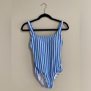 Blue and White coastal Striped One Piece Swimsuit with Scoop Neckline